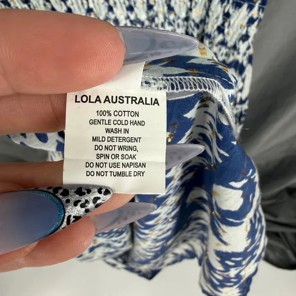Lola Australia Maxi Dress S Blue White Morocco Ikat Cotton Beach‎ Wedding Guest - Image 4