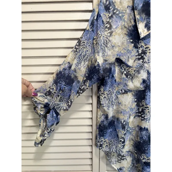 Free People Floral Sheer Long Tab Sleeves Blouse Size XS Button Up Pockets - Image 4