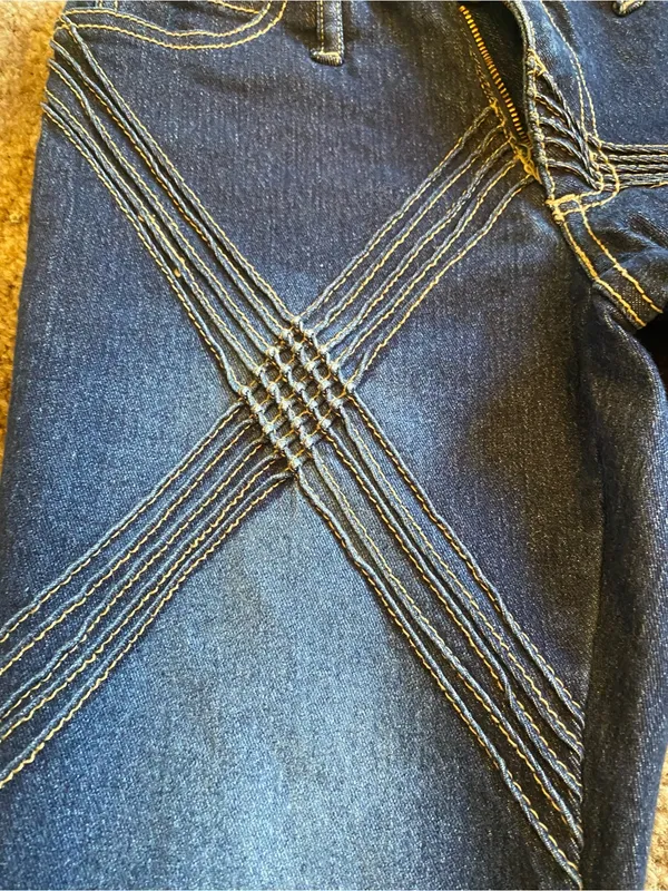 Y2K R4R Women’s Dark Blue Flare Jeans with Cross-Stitch Diamond Detail - Image 2