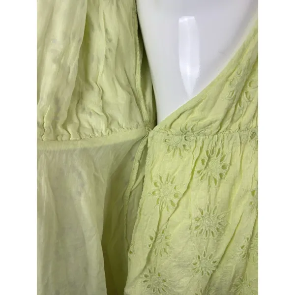 Zara Women’s XS Lime Green Eyelet Mini Wrap Dress Puff Sleeve Lined Cotton - Image 4