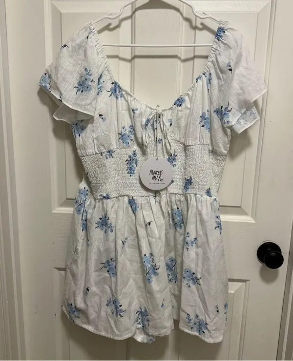 Princess Polly Front Row Floral Romper Playsuit White Curve Size 16 - Image 2