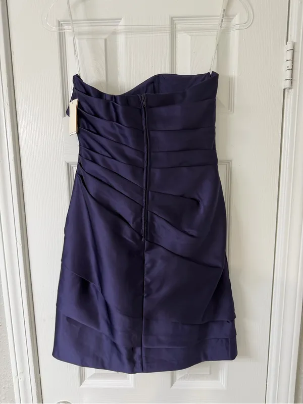 David's Bridal Plum Strapless Ruched Satin Cocktail Dress‎ - Image 8