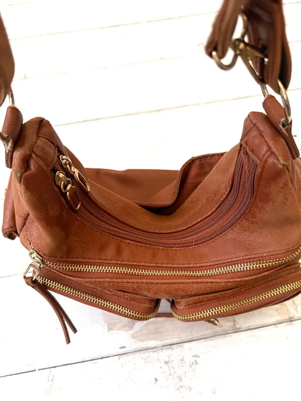 A New Day Brown Leather Purse Shoulder Bag Multiple Pockets 12x10x4in - Image 2