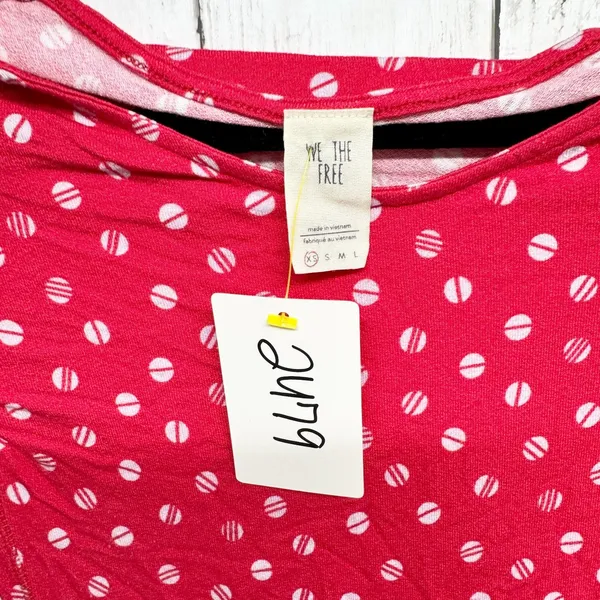 We‎ The Free Top Women Size XS Red Dot Print Boat Neck Puffed Long Sleeve Blouse - Image 2