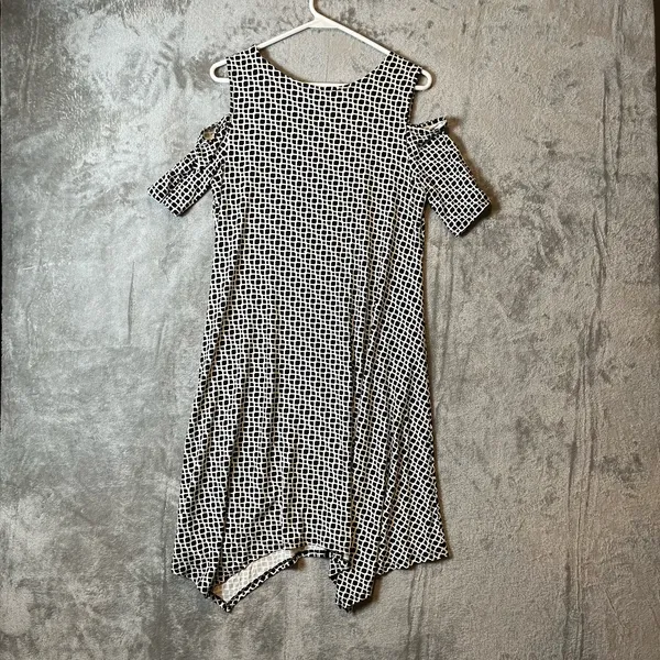 Adrianna Papell‎ Sz Small Cold Shoulder Black White Geometric - Image 4