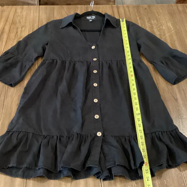 C'est Toi Flounce black 3/4 sleeve tiered Button down casual Swing Dress - Image 4