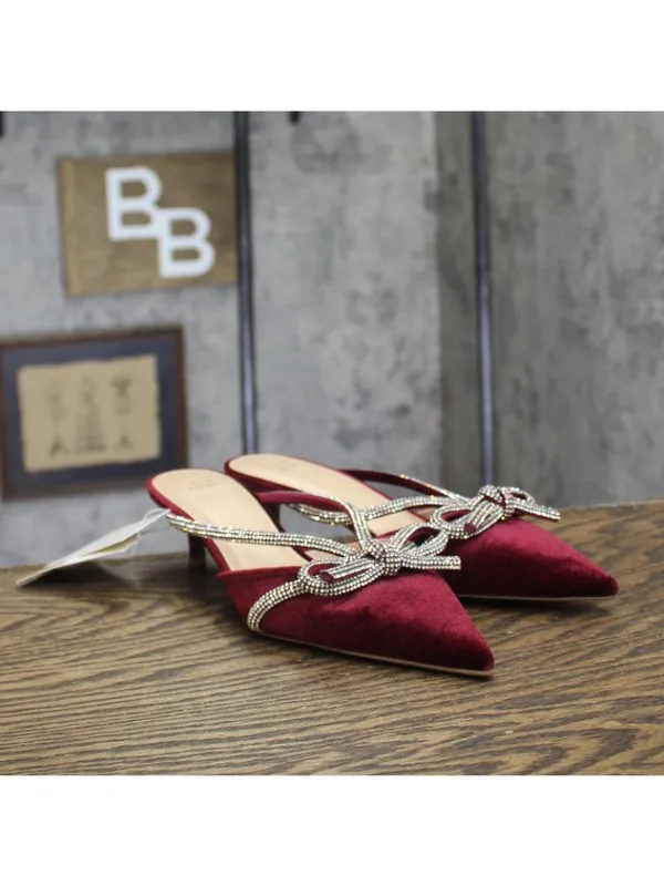 NWT A New Day Gwen Rhinestone Bow Velvet Mule Heels 94656737 Burgundy Red 7M - Image 2