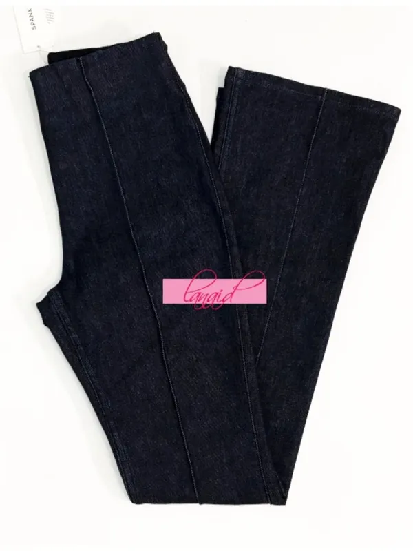 Spanx EveryWear Zero Waistband Micro Flare Jeans Raw Indigo High-Rise Seamed XS - Image 7