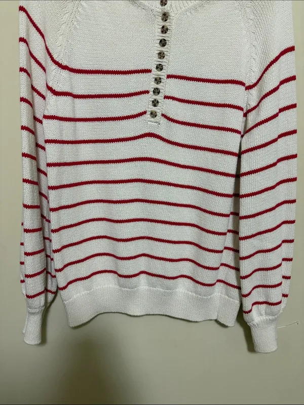 Rachel Zoe Cream and Red Striped Henley Sweater - Image 2