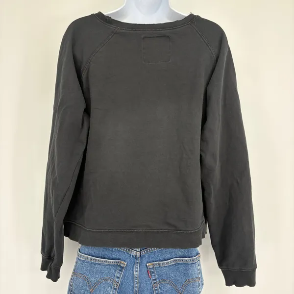 Peace Love World Graphic Sweatshirt M Black Cropped Good Things Come‎ Minimalist - Image 3