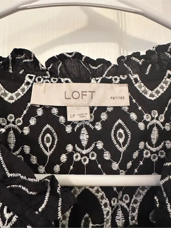 LOFT Black & White Geometric Ruffle Sleeve Blouse - Image 2