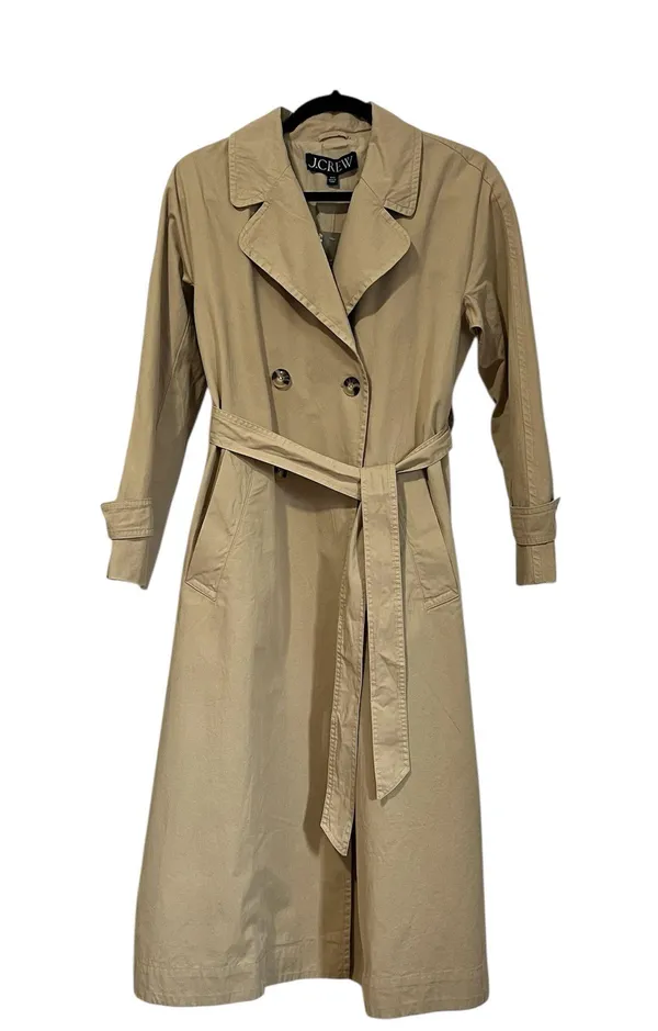 NOWT J. Crew Relaxed Heritage Chino Tan Trench Coat 100% Cotton (Size XXS) - Image 3