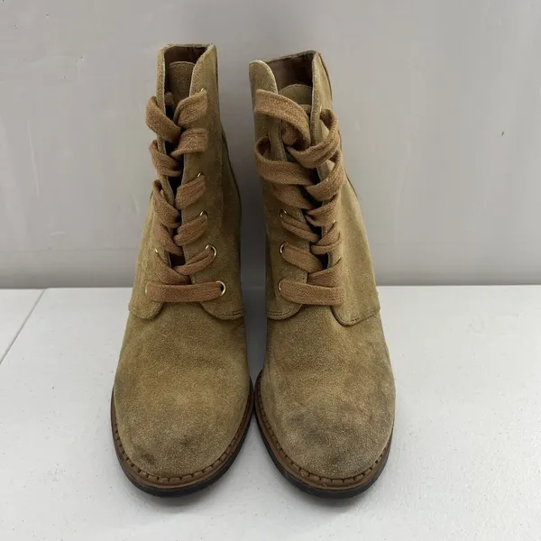 Kate Spade Size 7 Wedge Booties Saundra Tan Suede Lace Up Boots New York Fall - Image 6