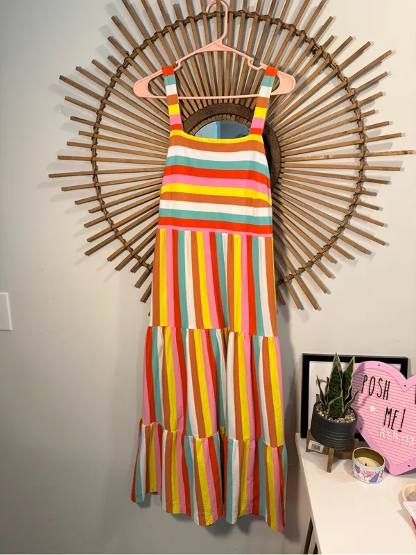 J. Crew Rainbow Striped Tiered Maxi Dress Colorful Summer Beach Sundress Vacay - Image 3