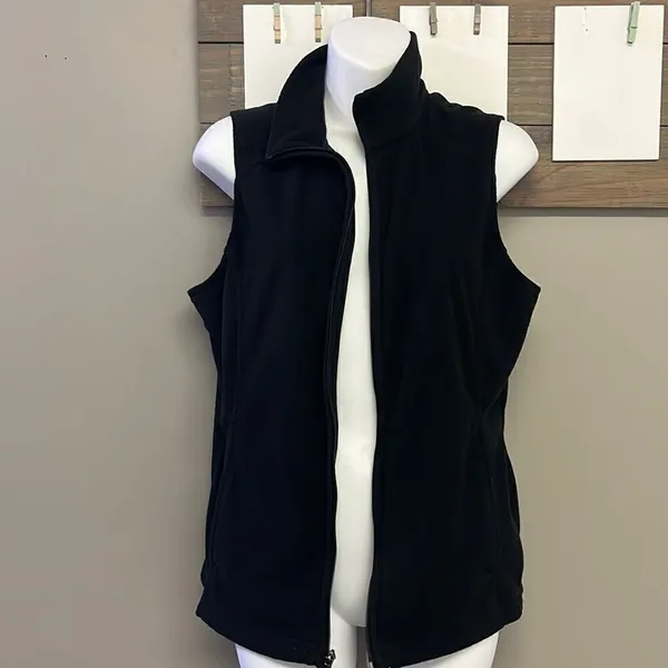 Land’s End Women’s Black Full Zip-Up Fleece Mock Neck Vest with Pockets- Medium - Image 3