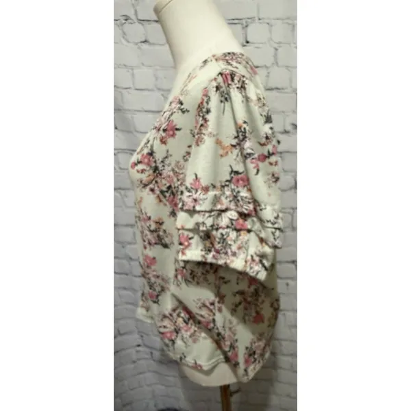 Melloday Top Womens Cottage Core Floral Flowers Flutter Sleeve Medium - Image 2