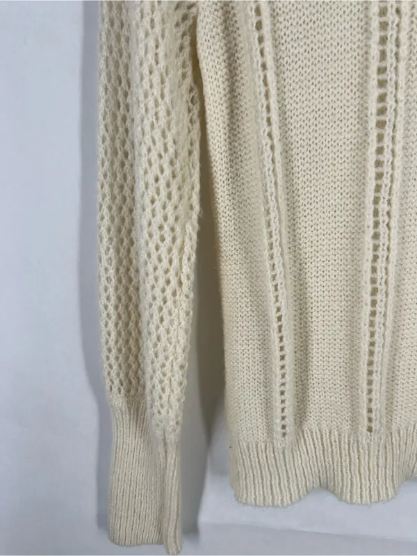 Open-Knit‎ Crewneck Sweater in Cream - Women's - Image 8