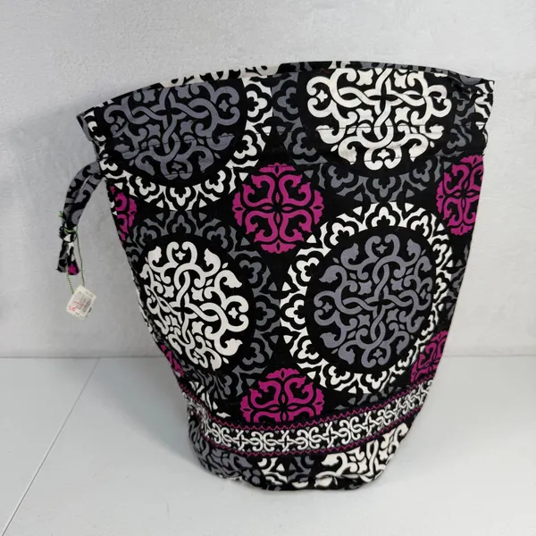 Vera Bradley OS Ditty Bag Plum Crazy Drawstring‎ Travel Pouch Purple Black White - Image 11
