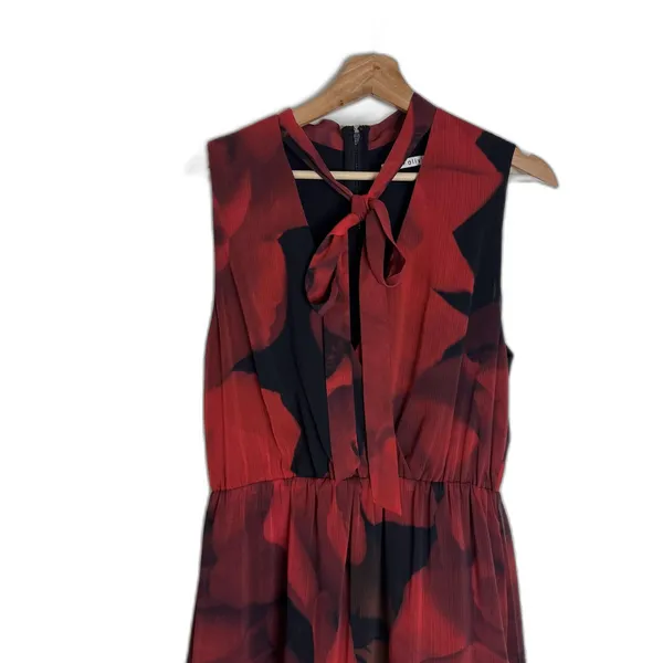 Alice + Olivia Dress Womens Medium Red Black Sleeveless Floral Tie Neck Chiffon‎ - Image 2