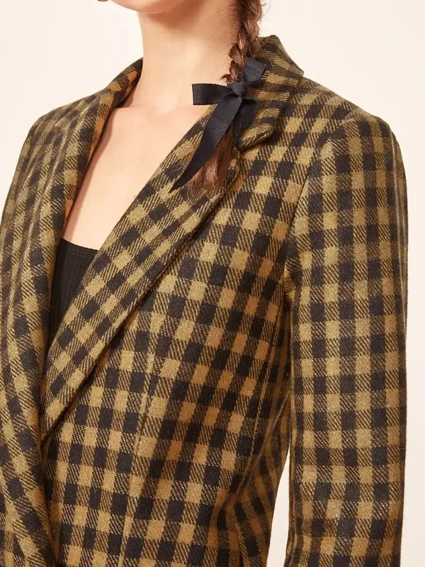 Reformation Lazer Checked Open-Front Blazer Jacket Black size XS - Image 4