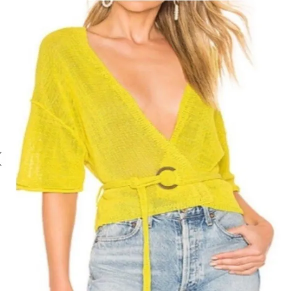 Free People Oh Hello Yellow Cardigan Sweater - Image 3