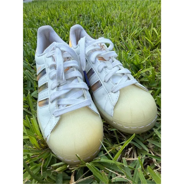 Adidas Superstar White Acid Orange Sneakers Size 6 - Image 3