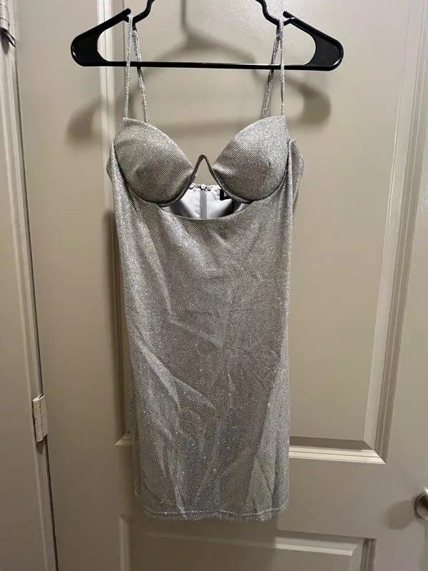 Baby boo silver splitter mini dress - Image 2
