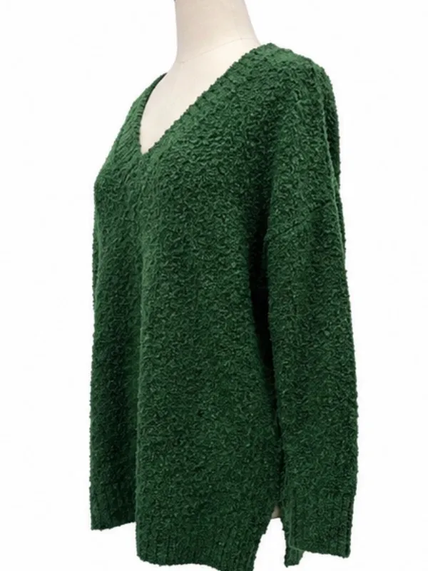 Aerie Size Large Green Textured V-Neck Oversized Sweater - Image 2