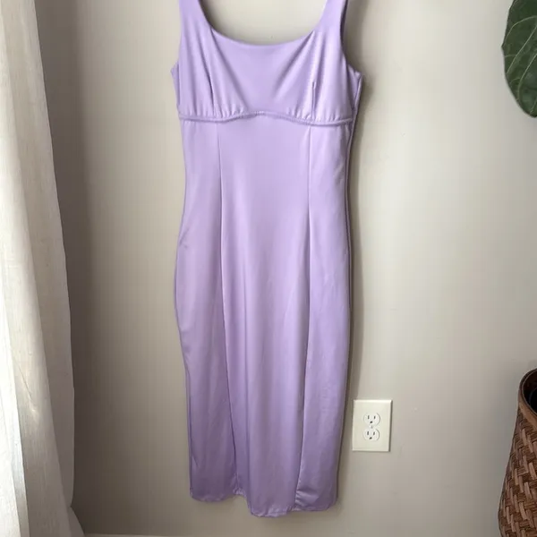 Gaze Lilac Purple Contour Midi Bodycon Dress Square Neck Y2K - Image 3