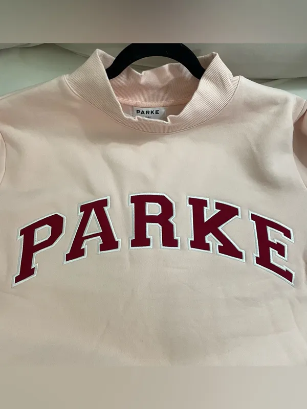 PARKE Valentine’s Varsity Mockneck Crewneck Pullover Sweatshirt Peony Crimson S - Image 6