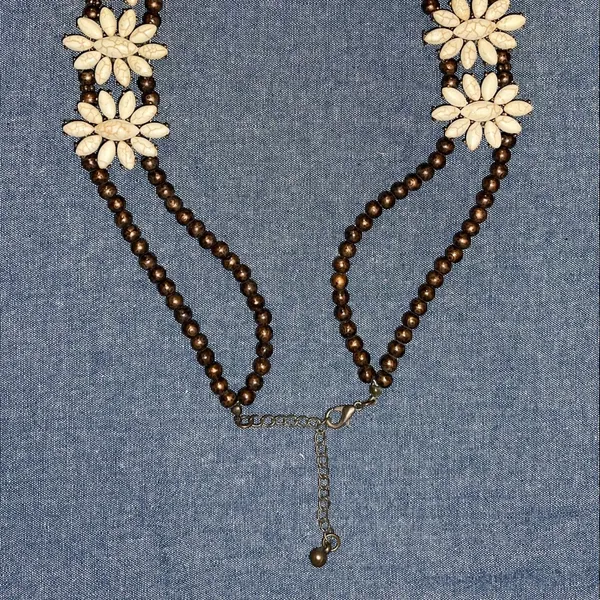 Squash Blossom Style necklace with real stone and bronze colored setting Brown - Image 5