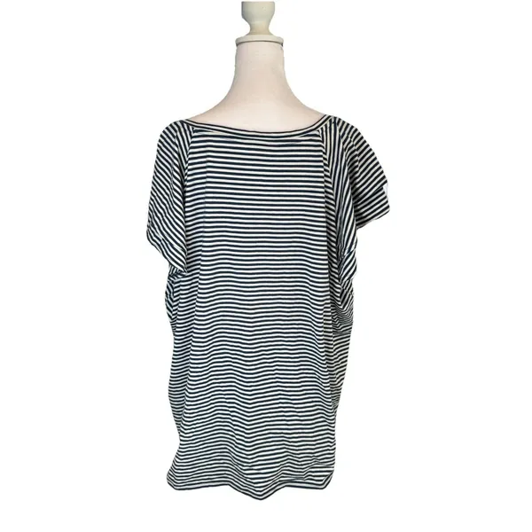 Nautical Preppy Lauren Conrad Top 3X Blue White Striped V-Neck Flutter Sleeve - Image 3