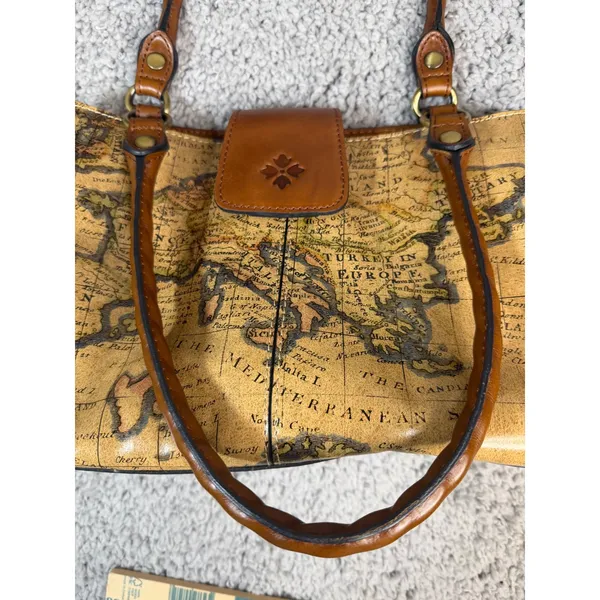 Patricia Nash Vintage Map Print Leather Satchel Handbag Brown Travel Tote - Image 8
