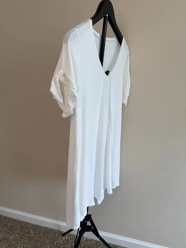 ana A New Approach Women's White V-Neck Tunic with Tie-Sleeve Details‎ Size LT - Image 4