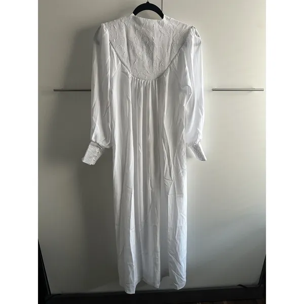 Le Voys Vintage White Peignoir Robe XS Cottagecore Lace Yoke Nightgown Y2K - Image 9