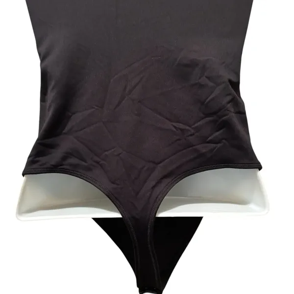 Abercrombie & Fitch Soft Collection Black Thong Bodysuit Sz M Rusched Bust - Image 5