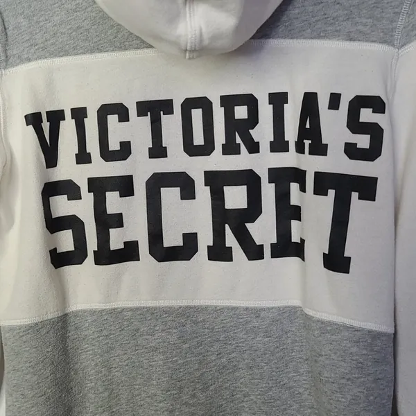 Victoria's Secret zip up hooded hoodie gray white sweatshirt Medium - Image 2