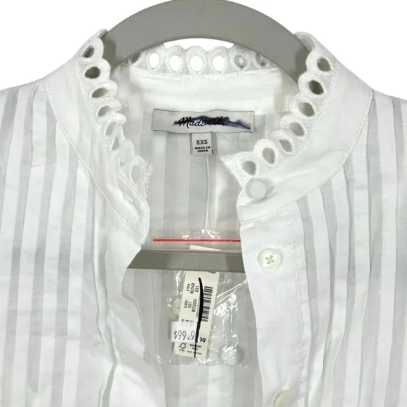 Madewell‎ Pintuck Lace Mini Dress White Cotton Eyelet Long Sleeve NU568 XXS NEW - Image 4