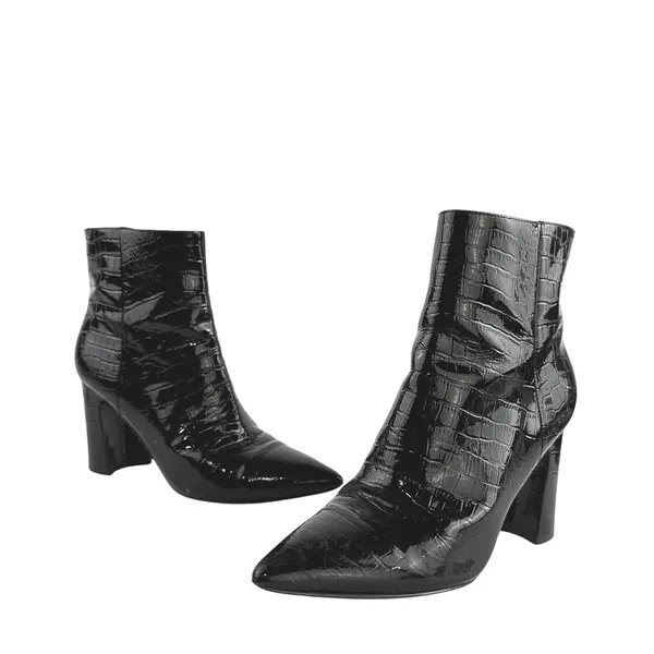 Marc Fisher Daith Black Croc Embossed Leather Pointed Toe Block Heels Boots 6 - Image 5