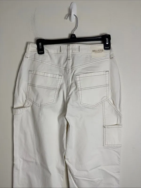 Hollister Ultra High-Rise Dad Pant White Utility Chino Pants Contrast Stitch 27 - Image 4