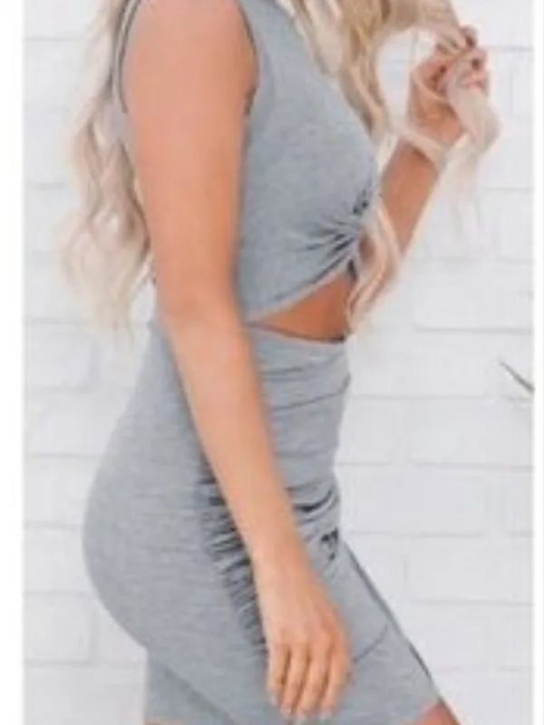 Gray Twist-Front Cutout Bodycon Mini Dress Size M NWT - Image 2