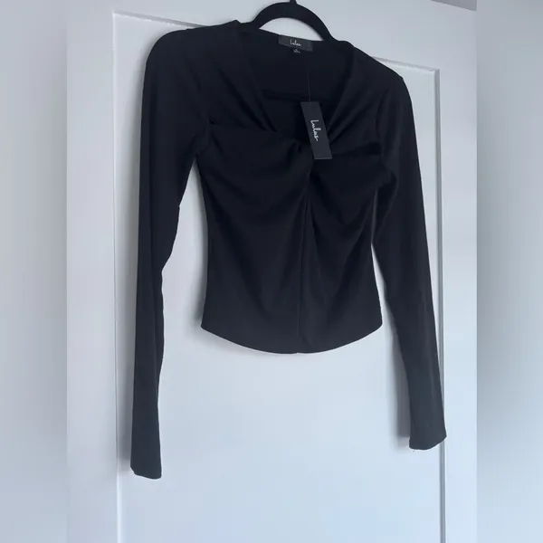 Lulus NWT Endless Appeal Black Long Sleeves Cutout Crop Top Size Medium - Image 5