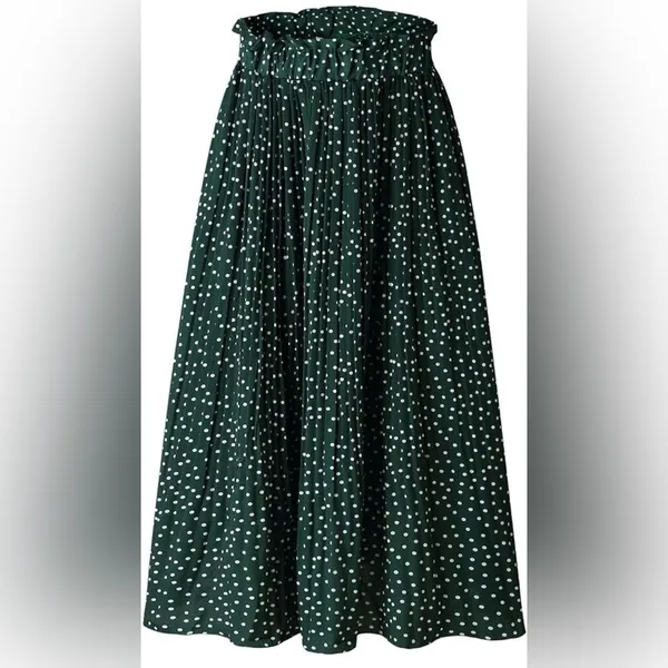Exlura Women’s High Waist Green White Polka Dot Pleated Midi Swing Skirt Size XL - Image 7