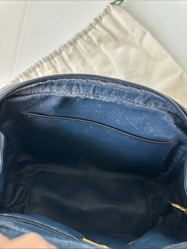 Authenticated Vintage Gucci Micro GG Logo Bowling Bag Navy Top Handle - Image 14