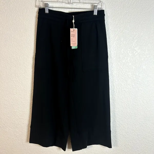 Quince SuperSoft Fleece Cropped Wide Leg Pants Womens Size Small Black NWT - Image 2