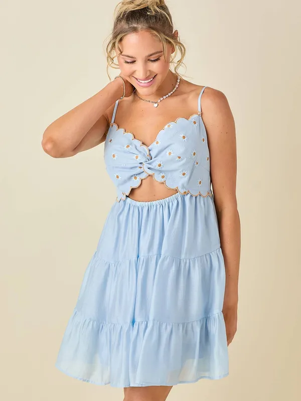 Baby pink Twisted and embroidered babydoll dress net in light blue - NWT - Image 2