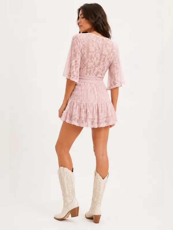 Free People Lala Lace Mini Dress Pink Dawn Size S NWT - Image 4