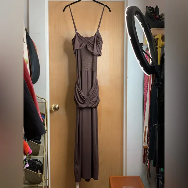 Commense Chocolate Brown Twist-Front Midi Dress. Size-Large Soft Sexy - Image 4