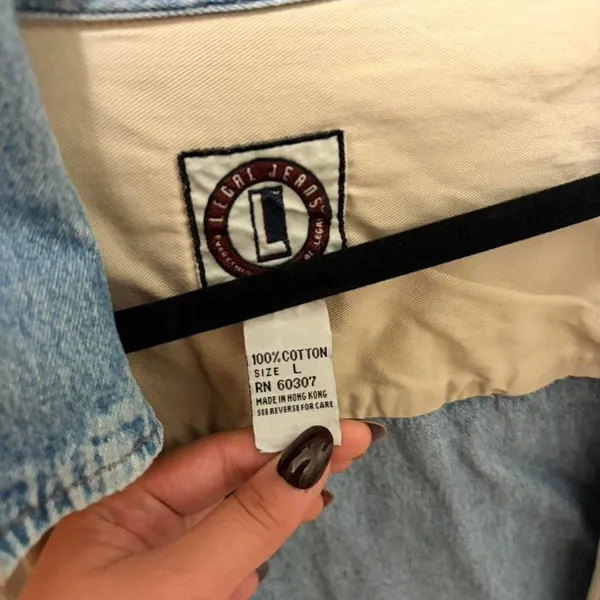 90s Old College Inn denim and tan patchwork colorblock button-down shirt. - Image 3