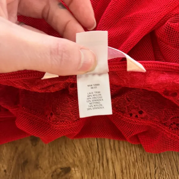Victorias Secret Red Lace Mesh Babydoll Chemise Lingerie sz L Mini Slip Romantic - Image 6